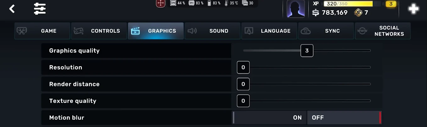 CarX Street graphics settings — basic and advanced tabs for FPS boost on 4GB RAM